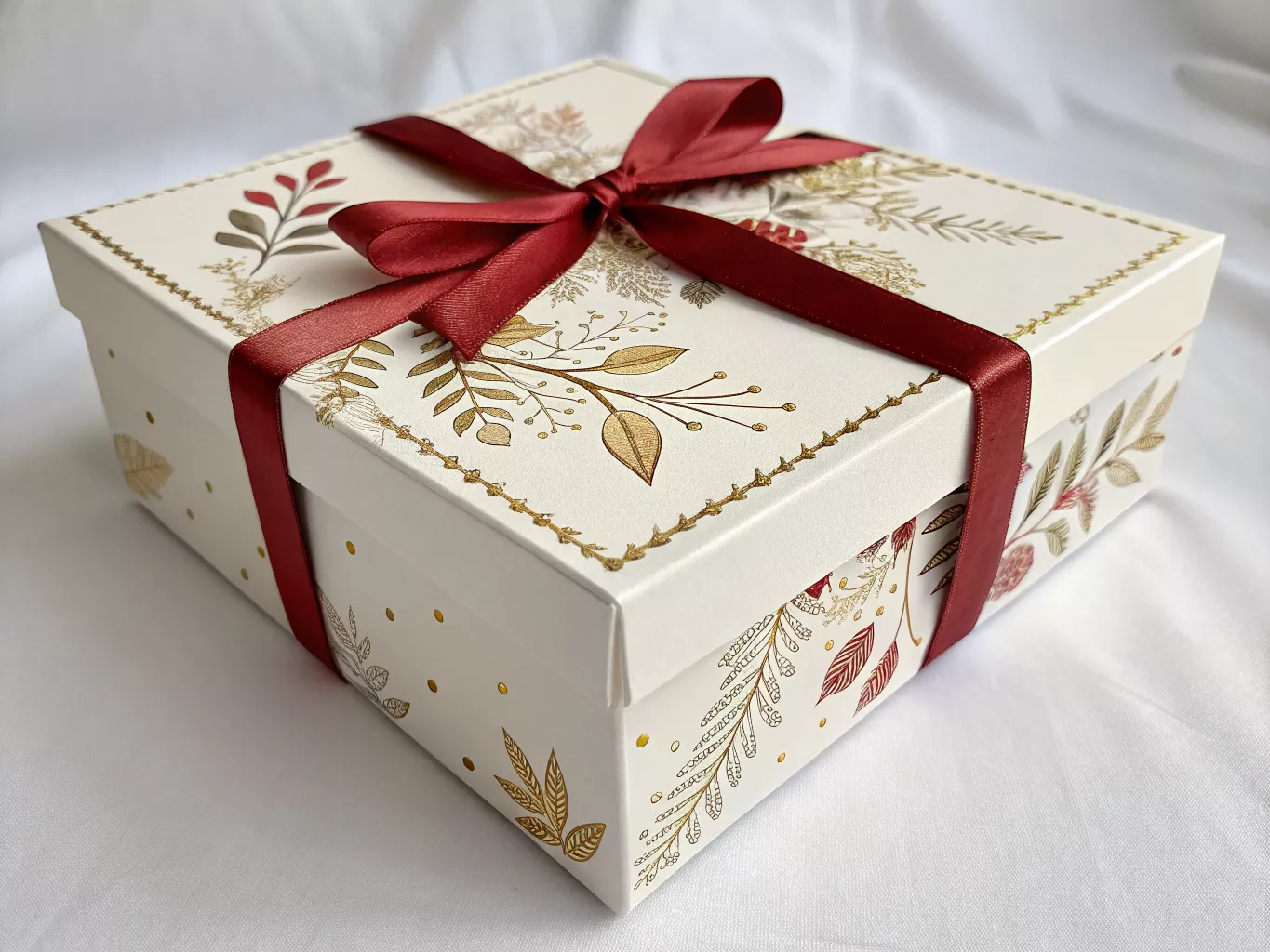 Handcrafted custom gift box with ribbon and decorative elements