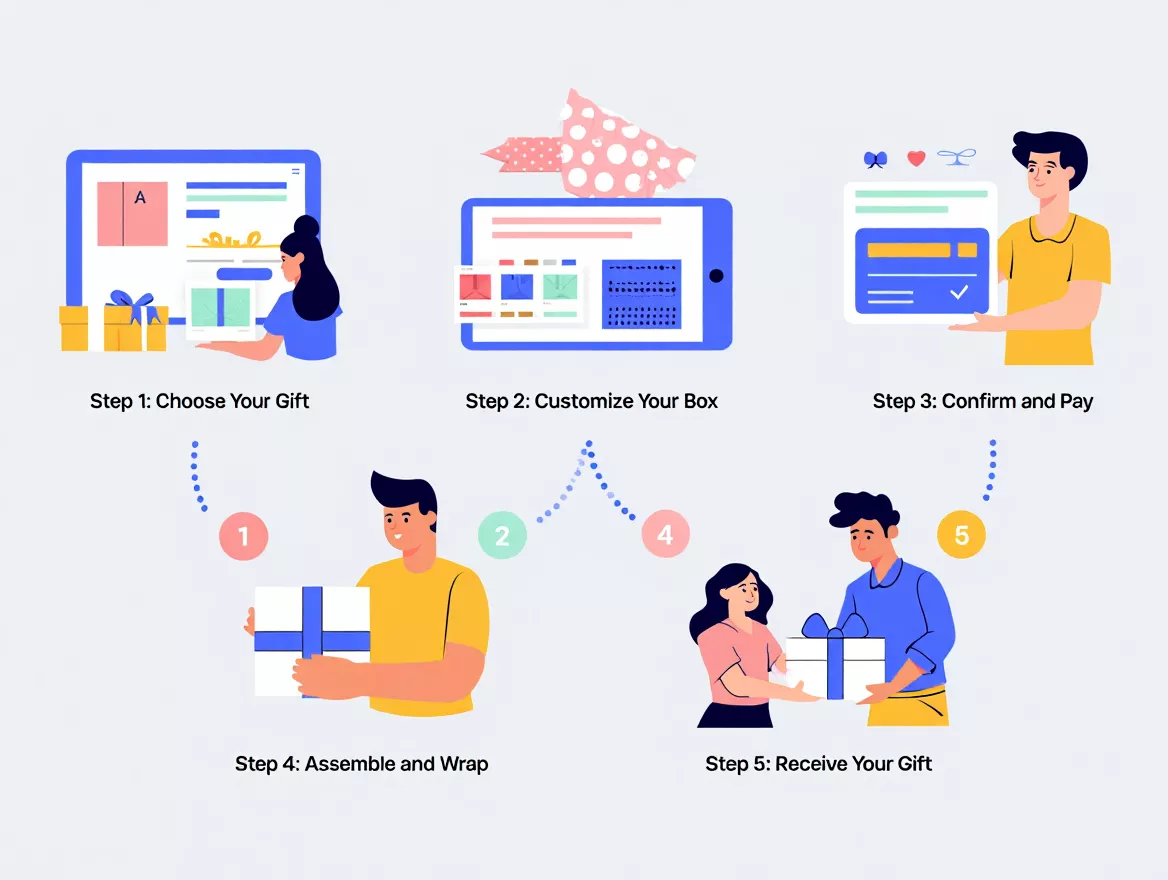 Custom gift box order process illustration